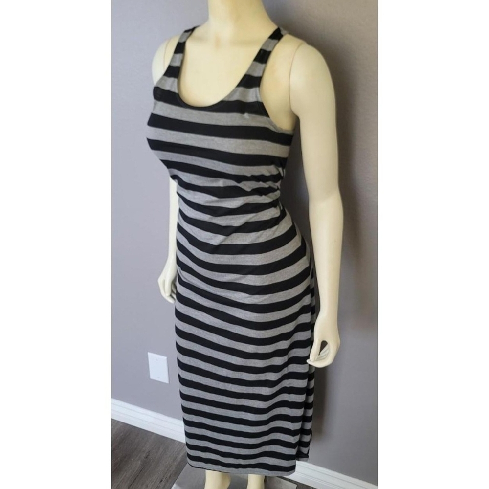 Striped Black and Gray Sleeveless Dress